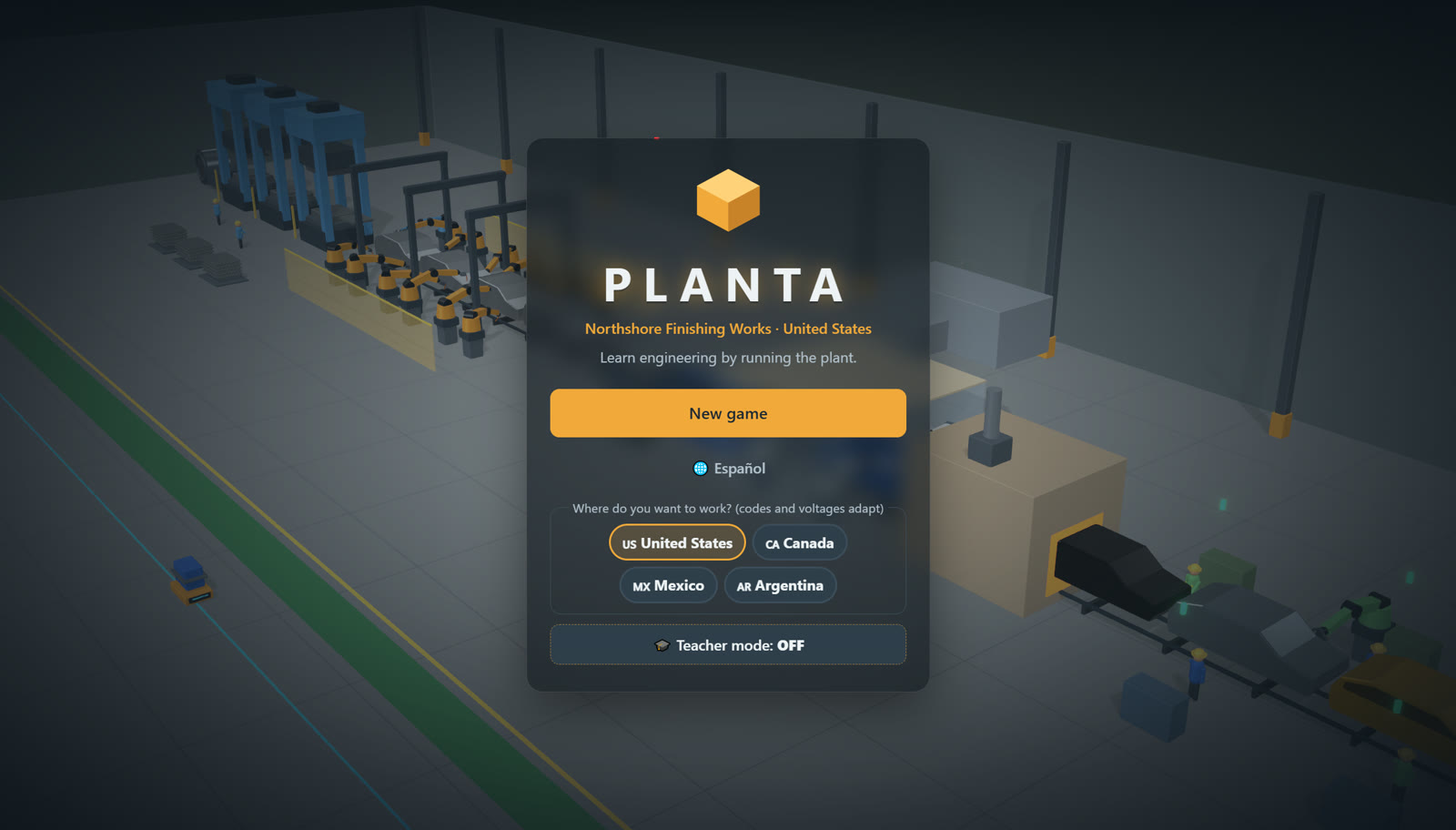 Planta title screen with country selection